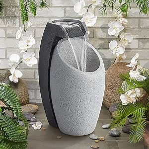 Waterfall 25" High Large Modern Indoor Outdoor Decor Faux Stone Floor Fountain with Light LED Pot Standing Water Feature for Outside Garden Patio Yard Backyard Porch Deck Relaxation - John Timberland