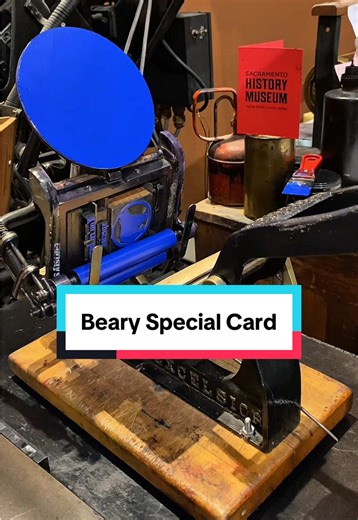 We are building up a variety of letterpress greeting cards for a variety of occasions, including Valentine’s Day, and this card is beary special! The text on the card is typeset in 36 point Cheltenham Bold Condensed font and it says “You’re beary special!” The electrotype of the bear was made roughly 80-90 years ago and it is from the Bill Gaylord Collection. The back of the card includes an image of a Washington hand press and the words “Printed at the Sacramento History Museum.” This was lette