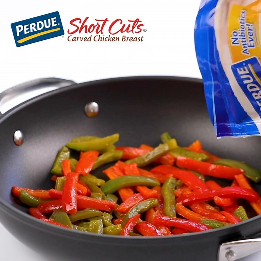 Need a quick, yet delicious dinner? Try our recipe for Super Easy Chicken Fajitas. Made with PERDUE® Short Cuts® Grilled Fajita Style Sliced Chicken Breast Strips—they are perfectly seasoned, sliced, and ready in 20 minutes or less. | Perdue Chicken