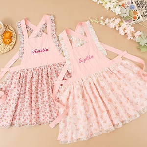 Embroidered Lace Apron for Girls, Floral Apron With Cross Back Straps, Kids Baking Gift - Etsy