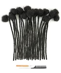 4inch 30 Strands 100% Human Hair Dreadlock Extensions, 0.6cm Width Handmade Loc Extensions Human Hair for Men Women Kids, Permanent Dread Extensions Can Be Dyed Bleached Curled(Natural Black)