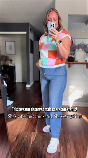 She’s cozy. She’s cute. She is the main character. 🖤✨ This checkered sweater is giving just enough drama. Linked on my Amazon storefront if you’re vibing with her 🤍 #ComfyCute #MainCharacterEnergy #StayAtHomeMomStyle #AmazonFinds #OutfitRepeaterClub