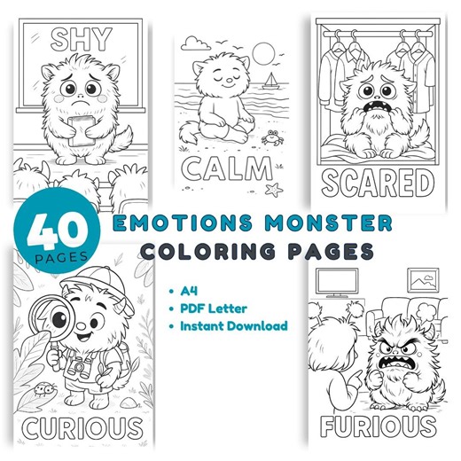 40 Emotions Cute Monsters Coloring Pages |mental Health| Mindful Activity for Emotional Awareness and Regulation| Feelings Printables Sheets - Etsy Australia