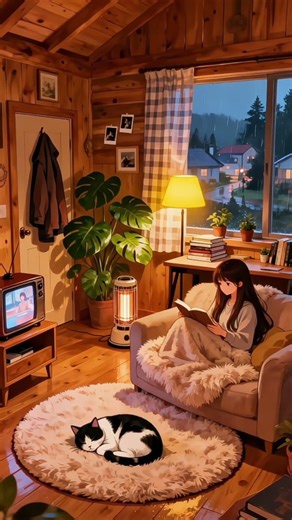 Rainy Night Pages in the Pinewood Cabin 🌧📖✨ #anime #ghibli #fyp #ghiblistudio