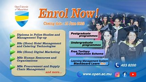 𝐎𝐧𝐞 𝐰𝐞𝐞𝐤 𝐥𝐞𝐟𝐭 𝐭𝐨 𝐚𝐩𝐩𝐥𝐲 𝐨𝐧𝐥𝐢𝐧𝐞! 𝐽𝑜𝑖𝑛 𝑡ℎ𝑒 𝑂𝑝𝑒𝑛 𝑈𝑛𝑖𝑣𝑒𝑟𝑠𝑖𝑡𝑦 𝑜𝑓 𝑀𝑎𝑢𝑟𝑖𝑡𝑖𝑢𝑠 𝑓𝑜𝑟 𝑎 𝑢𝑛𝑖𝑞𝑢𝑒 𝑒𝑥𝑝𝑒𝑟𝑖𝑒𝑛𝑐𝑒! 𝐀𝐩𝐩𝐥𝐲 𝐨𝐧𝐥𝐢𝐧𝐞: https://www.open.ac.mu/blog-large/ | Open University of Mauritius