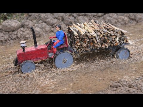 DIY Mini Tractor Pulling Heavy Wood in Mud | Extreme Power Test