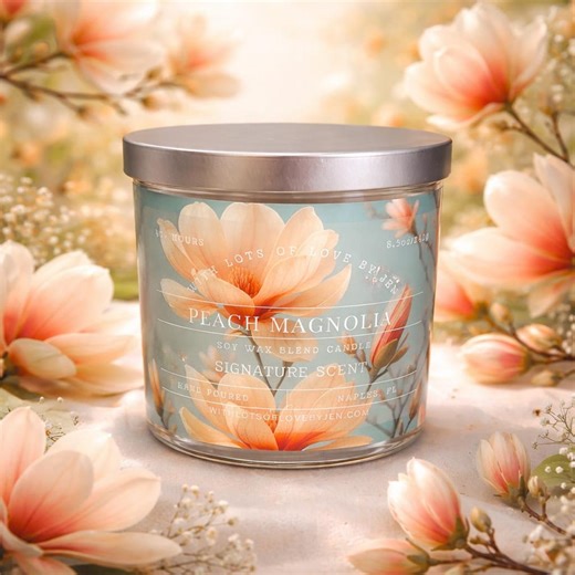 Peach Magnolia Candle, Fruity Floral Spring Scent, Soy Blend Flower Fragrance, Romantic Home Decor, Gift for Her - Etsy