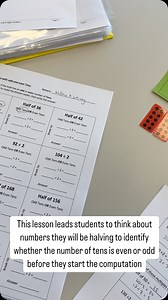 Division: Halve 2- and 3-digit even numbers with Odd and Even Tens . Halving numbers is a strategy for any division by 2. Halving even numbers that have an even number of Tens e.g. 48 or 126 is easier than halving even numbers with an odd number of tens e.g. 36 or 154. . The Break Up strategy works directly for halving numbers with an even number of Tens by halving the Tens then halving the Ones e.g. Half of 48 = half of 40 half of 8. Numbers with an odd number of Tens have an extra Ten. This ex