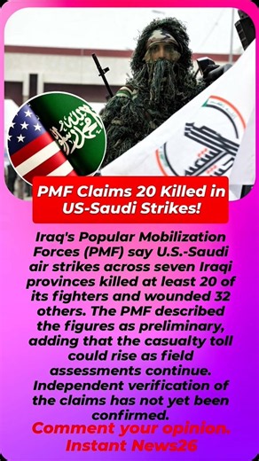 PMF Claims 20 Killed in U.S.-Saudi Air Strikes in Iraq |
