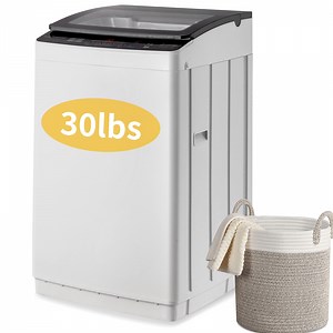 Ktaxon Full Automatic Washing Machine, 30Lbs Tempered Glass Lid Portable Washer with Drain Pump, 8 Wash Programs 5 Water Level Washer & Spinner, 2 in 1 Washer and Dryer for Apartments, Camping