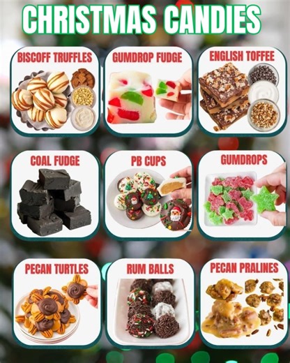 🍬🎄 CHRISTMAS CANDIES YOU’LL LOVE TO MAKE (AND EAT)! 😋✨ These homemade sweets are festive, fun, and full of holiday cheer! Perfect for gifting, dessert tables, or sneaking a bite while wrapping presents. 😉 🍪 Biscoff Truffles Ingredients: 1 1/2 cups Biscoff cookies, crushed 4 oz cream cheese, softened 1 cup white chocolate chips, melted Instructions: 1️⃣ Mix crushed cookies with cream cheese until dough forms. 2️⃣ Roll into small balls and freeze 20 minutes. 3️⃣ Dip in melted white chocolate