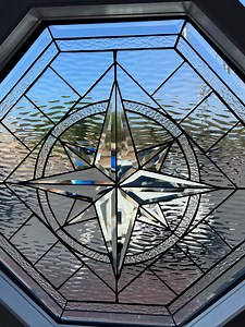 Octagon Compass Rose Beveled Stained Glass Window Panel Insulated & Pre-installed Into Vinyl Frame Clear Glass Art Customizable Item #12254 - Etsy