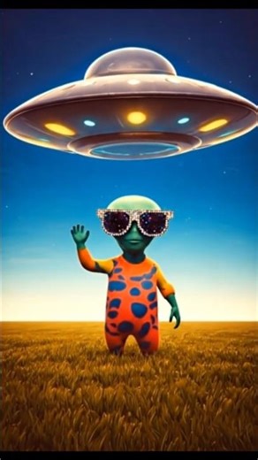 Cartoon baby Alien dancing after landing from ufo in field#cartoon #alien#dance#short #baby#children