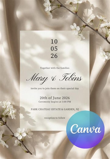 Modern Script Wedding Invitation | Soft Neutral Tones, Minimalist Design (canva Template) - Etsy