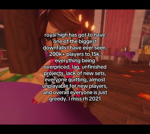 like dont get me wrong, im super greatful for the new update and all but the fact that they’re setting out a new school with the one that took 4 years uncompleted, no new maze badge, no new sets, the 2022 easter event going on for the entire summer, late updates, lag, and overall just unplayable if you arent super rich. 2021 rh please come back you were so much more peaceful.#royalehigh #roblox #rh #fyp #royalween #royalween2024 #downfall #royalhighdownfall #trend