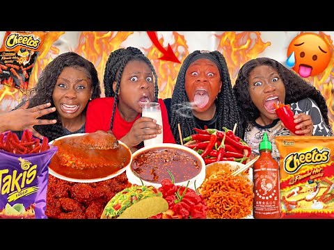 LAST TO STOP EATING SPICY FOOD + NO REACTION CHALLENGE!!