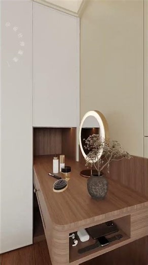 How to design a corner wardrobe? A bedside table + dressing table combo #wardrobedesign
