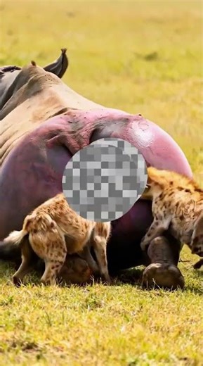 死亡的犀牛身体里有胀气，倒霉的鬣狗(The dead rhino is bloated with gas—what an unlucky hyena!)