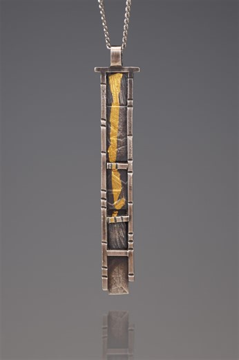 Keum Boo Gold Sterling Silver Pendant Necklace – Oxidized Geometric Jewelry - Etsy