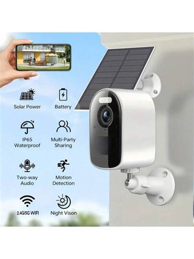 5G Solar Outdoor Surveillance Camera, Cctv Camera Wifi Connect To Cellphone,4MP 2K Color Night Vision, Powered By Solar Panel,Built-In 5000 MAh Battery, AI Human Motion Detection With Spotlight, PIR Sensor, Two-Way Audio, Home Wireless Battery-Powered Closed-Circuit Television, Cloud/SD Storage, Wall-Mounted, Outdoor Surveillance, Home Camera/Nanny Monitoring/Property Monitoring | SHEIN