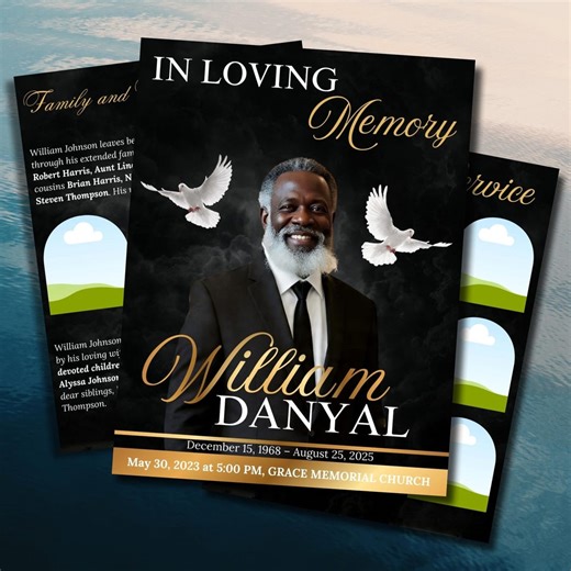 Black & Gold Funeral Program Template, 8 Page Memorial Service Program, Editable Canva Funeral Booklet, Celebration of Life Program Download - Etsy