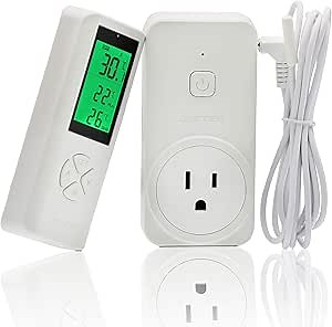 DIGITEN Wireless Thermostat Outlet, Temperature Controlled Outlet Heating & Cooling Remote Control and Plug-In Receiver, Over 300 feet Range, with 6ft NTC Temp Probe (Outlet Detect Temperature)