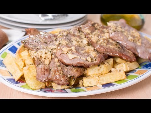 Beef Steaks with Potatoes and Garlic Sauce | Quick and Easy Recipes with Few Ingredients