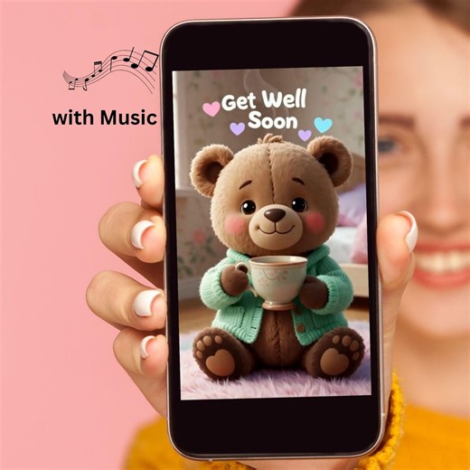 Get Well Soon Ecard Video – Cute Teddy Bear Recovery Greeting Card Animation With Music – Message for Phone – Digital Download MP4 Well-3 - Etsy