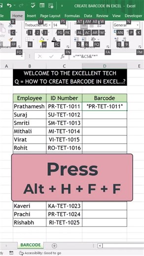 create barcode #exceltutorial#excelhacks#exceltipsandtricks#exceltraining#excelshorts#learnexcel