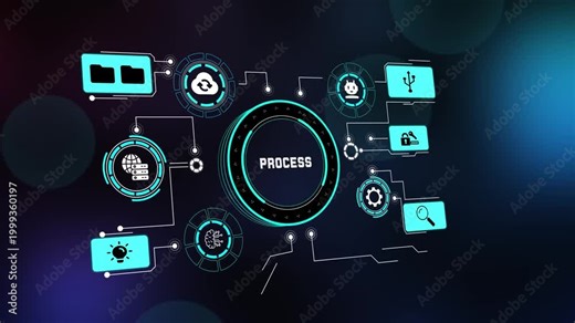 Optimized workflow process mapping infographic, illustrating steps from data input to analysis in a technical system.