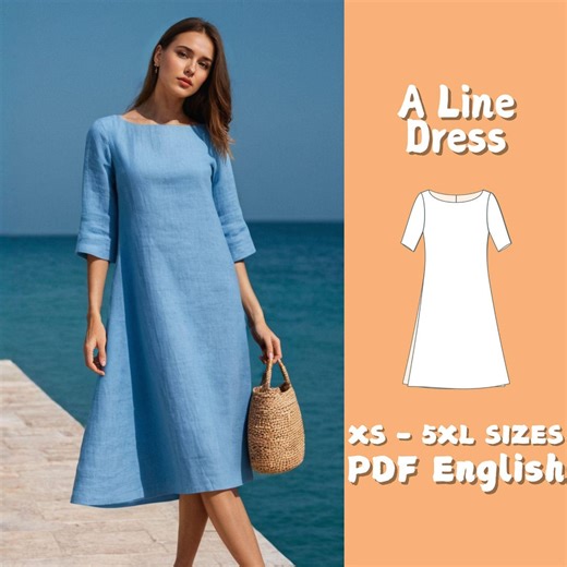 Linen A-line Dress Sewing Pattern: Half Sleeve Midi (PDF Pattern) Beginner Friendly - Etsy