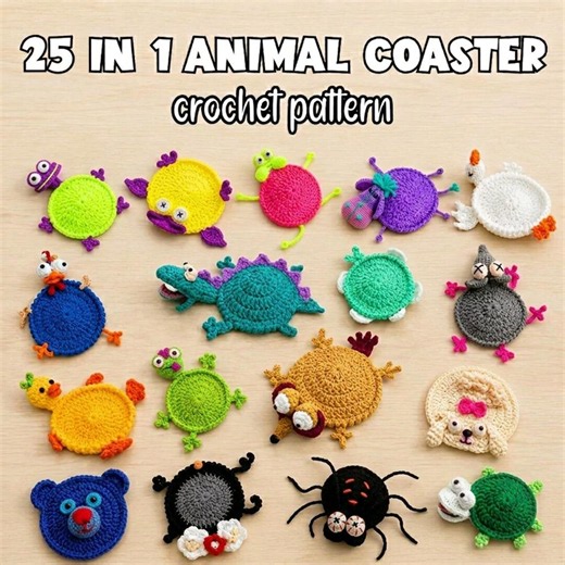 25-in-1 Pop-up Animal Crochet Coaster Pattern Bundle| Mug Hugger PDF   Video Tutorial |frog Duck Turtle| Beginner Amigurumi Style Cup Holder - Etsy