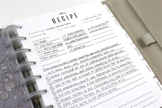 11 Short Recipe Pages, 22 Recipes, Recipe Journal, Meal Planner, Recipe Book, Cook Book Binder, Classic Happy Planner, Gift, Birthday, Wife - Etsy