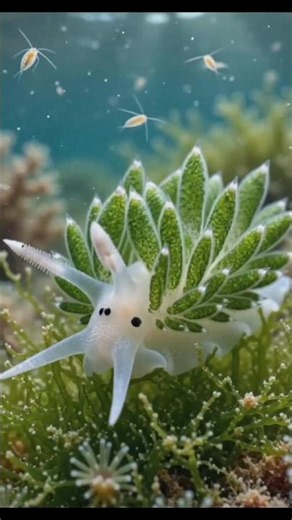 🐑🌿 Meet the Leaf Sheep Sea Slug — one of the cutest and most extraordinary creatures in the ocean!