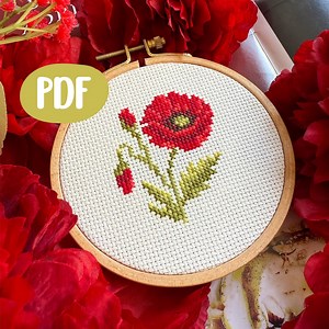 Poppy Flower Cross Stitch Pattern: Easy Beginner Floral Design (PDF Download - Etsy