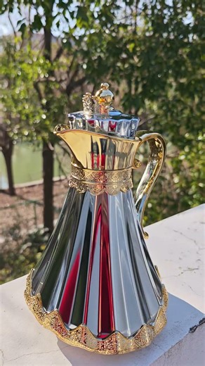 Arabic Style Teapot Set Metal Shell Glass Inner Coffee Flask Pot Arabic Dallah with Lid