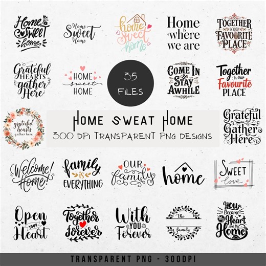 Home Sweet Home PNG Bundle: Trendy Welcome Clipart (digital) - Etsy
