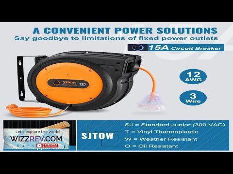 VEVOR Retractable Extension Cord Reel 80 FT Heavy Duty 12AWG 3C SJTOW Retractable