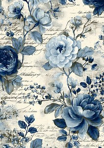Blue Floral Rice Paper for Decoupage: Vintage French Roses A4 - Etsy
