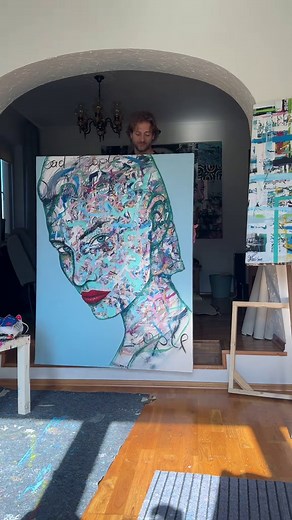 New Abstract Portrait Painting in Mixed Media