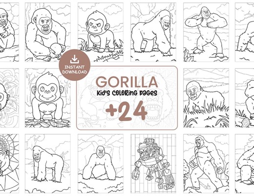 Gorilla Coloring Pages for Kids – 24 Printable Jungle Animal Sheets, Fun Toddler Coloring Activity, Instant Download PDF JPG Set #066 - Etsy Australia