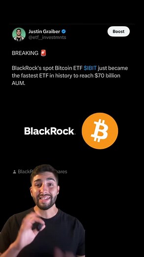 1.2K views · 24 reactions | $70 BILLION in 16 months  the unstoppable rise of Blackrock’s IBIT etf What do you think? 易 Comment your thoughts below  #etfs #etf #etfinvesting #investingtips #investing101 #investingforbeginners | ETF Investments | Facebook