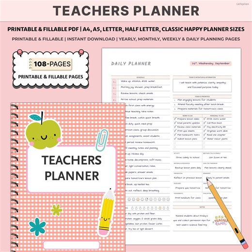 Printable Teacher Planner | Lesson Plans Classroom Organizer | Daily Weekly Teaching Binder Pages - Etsy