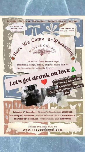 LET'S GET DRUNK ON LOVE. . An evening of live music weaving together tales of the Winter Solstice and mother nature's cycle of seasons with well known, sing-a-long Christmas songs. . Our Christmas (or Yuletide or whatever you like to call it) SINGLE is out on November 28th, Pre-Save link in our bio. . . #yule #christmassong #yuletide #folksong #englishfolk | Nastee Chapel