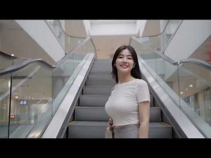 Graceful Tokyo Lady in a Mini Skirt on the Escalator