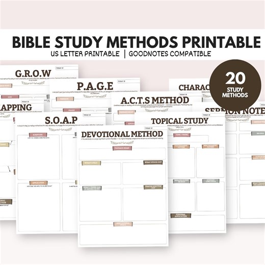20 Bible Study Methods Printable | SOAP, HEAR, Inductive Guide (PDF Download) | Christian Study - Etsy
