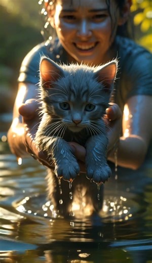 Kitten falls into water and girl adopts him🐱