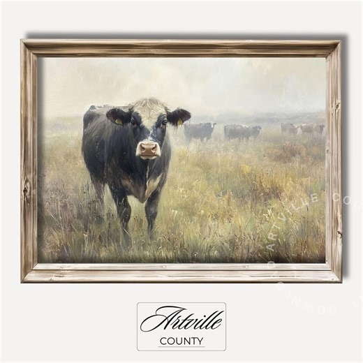 Printable Vintage Cow Print, Country Landscape Painting, Cow Art, Farmhouse Decor, Vintage Painting, Cottagecore Cow Print, Digital Download - Etsy