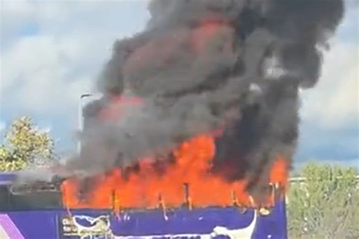 Dramatic moment flames rage and thick black smoke pours from Leeds bus blaze
