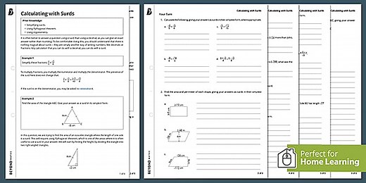 Calculations With Surds Walkthrough Worksheet